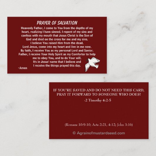 PRAYER OF SALVATION hinzufügen Kirche oder Ministe Visitenkarte (Vorne/Hinten)