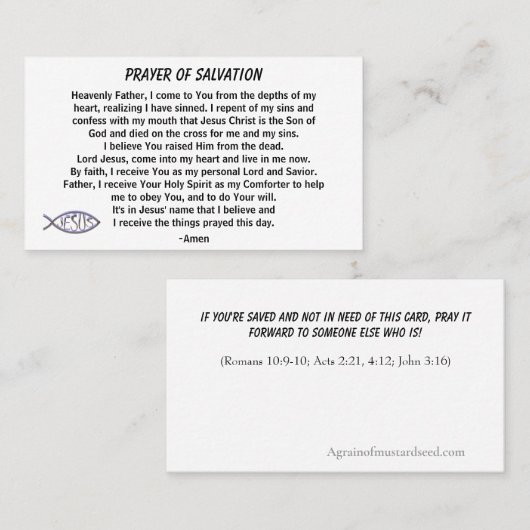 PRAYER OF SALVATION hinzufügen Kirche oder Ministe Visitenkarte (Vorne/Hinten)