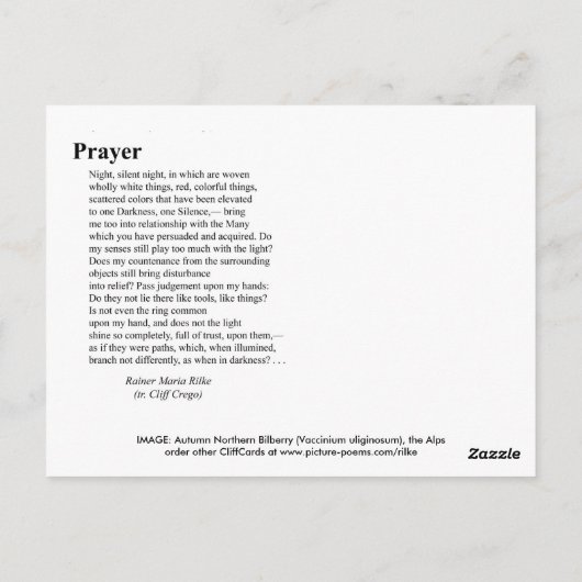 PRAYER POSTKARTE (Rückseite)