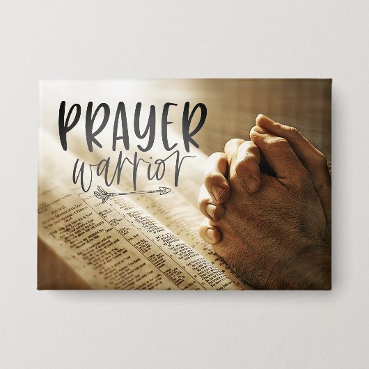 PRAYER WARRIOR Gebet Hände auf offene Bibel Button (Vorderseite)