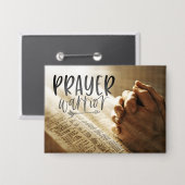 PRAYER WARRIOR Gebet Hände auf offene Bibel Button (Vorderseite/Rückseite)
