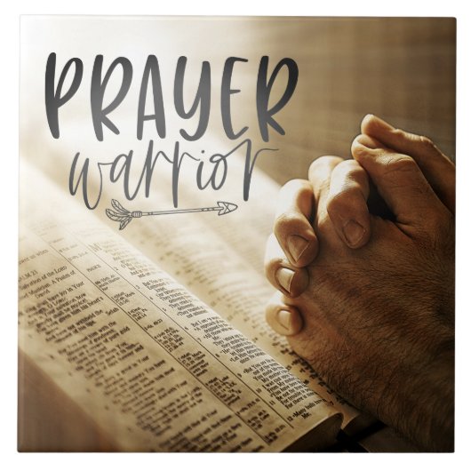 PRAYER WARRIOR Gebet Hände auf offene Bibel Fliese (Vorderseite)