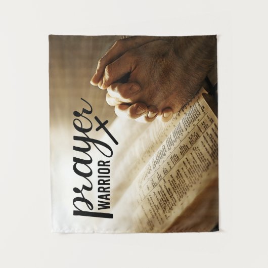 PRAYER WARRIOR Offene Bibel Christliches Kreuz Wandteppich (Vorderseite)
