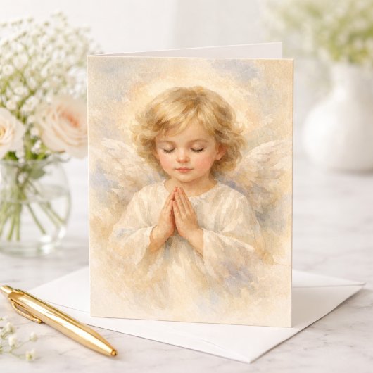 Praying Angel Child Watercolor Religious Karte