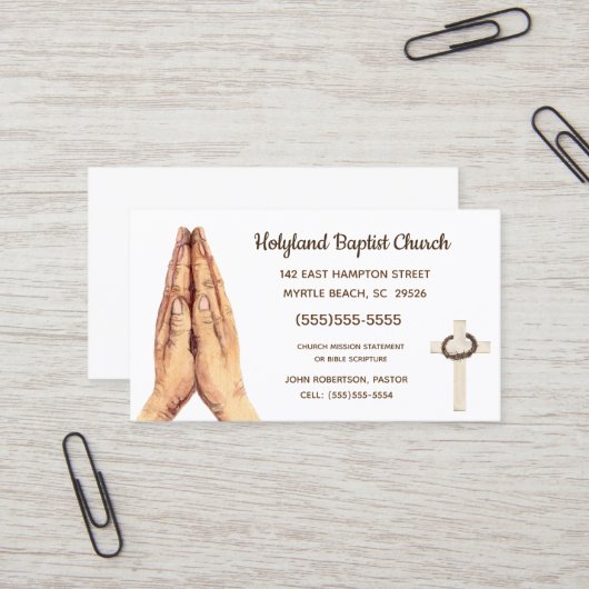 Praying Hand White Cross Church Business Cards Visitenkarte (Vorderseite/Rückseite Beispiel)