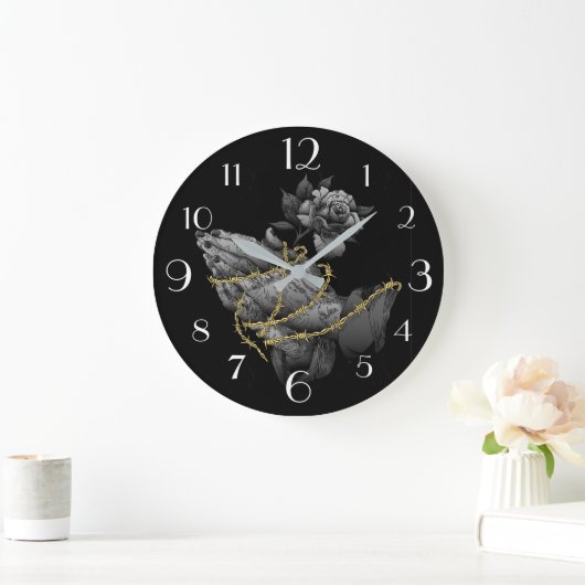 Praying Hands and Rose  Große Wanduhr (Zuhause)