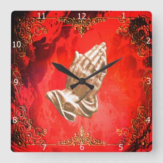PRAYING HANDS QUADRATISCHE WANDUHR (Vorderseite)