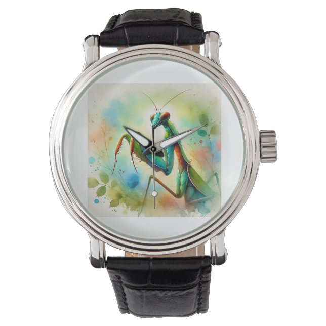 Praying Mantis 031024AREF144 - Watercolor Armbanduhr (Vorderseite)