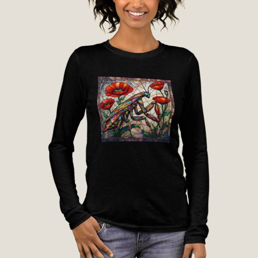 Praying mantis stained glass vibrant poppy flower Tri-Blend shirt (Vorderseite)