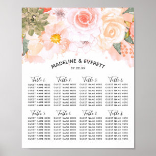 Präzekkulente Hochzeitstisch-Seekarte für Pfirsich Poster