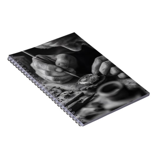 Präzise Hände Schwarz-weißer Watchmaker-Notebook Notizblock (Rechte Seite)