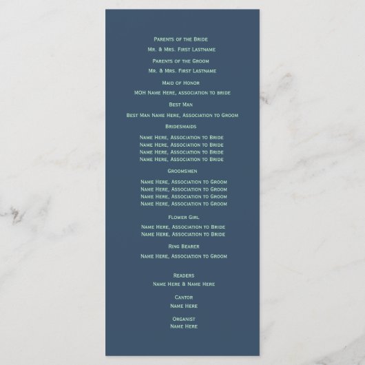Präzise und Navy Blue Text Design Hochzeitsprogram Programm (Rückseite)