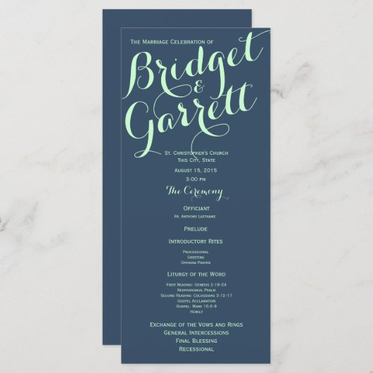 Präzise und Navy Blue Text Design Hochzeitsprogram Programm (Vorne/Hinten)