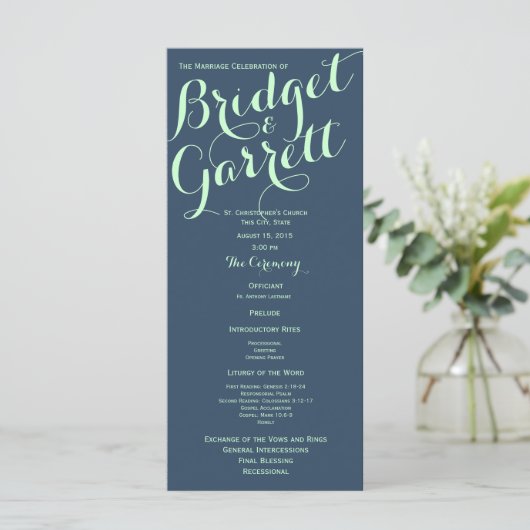 Präzise und Navy Blue Text Design Hochzeitsprogram Programm (Stehend Vorderseite)