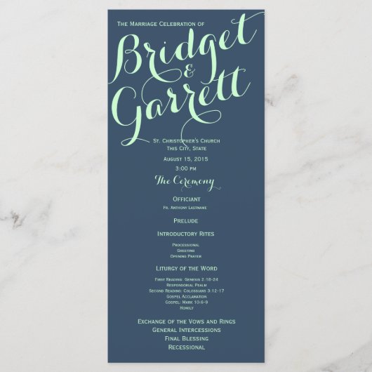 Präzise und Navy Blue Text Design Hochzeitsprogram Programm (Vorderseite)
