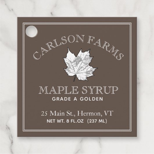Präzisierter bearbeitungsfähiger Ahornsirup Nährwe Geschenkanhänger (Vorderseite)