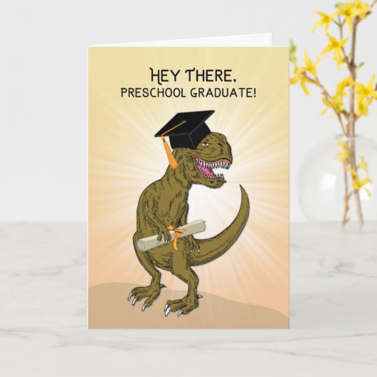 Pre-K Abschluss T-Rex Dinosaurier Karte (Gelbe Blume)