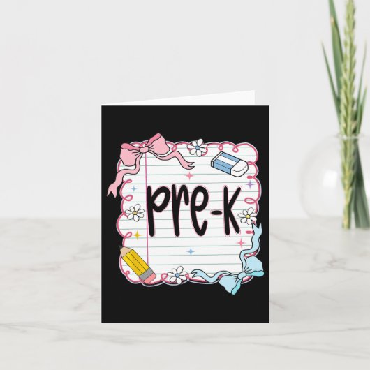 Pre-k Back to School Coquette Bow Notebook Preppy Karte (Vorderseite)