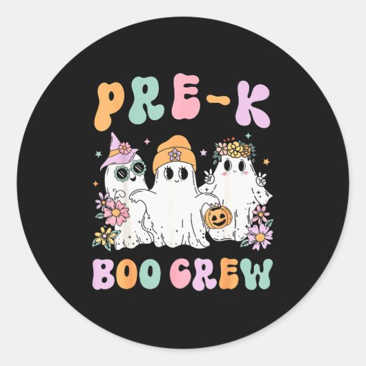 Pre-k Boo Crew Groovy Halloween Floral Ghost Pre K Runder Aufkleber (Vorderseite)