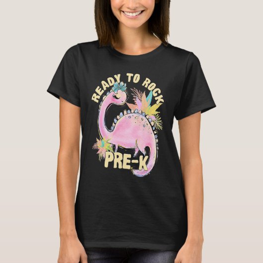 Pre K Girls' Dinosaur Pink Dino Back To School Out T-Shirt (Vorderseite)