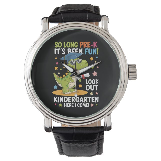 Pre K Graduate Kindergarten Dinosaurier T Rex Armbanduhr (Vorderseite)