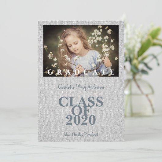 Pre-K Graduation Simple Photo Gray Textile Texture (Stehend Vorderseite)