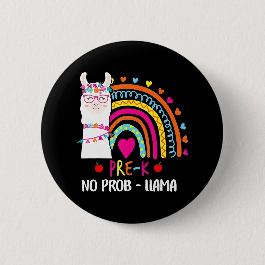 Pre K No Prob Llama Lehrer Regenbogen zurück zur S Button (Vorderseite)