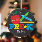 Pre-K Pre-school Apple Crayons Chalkboard Foto Keramik Ornament