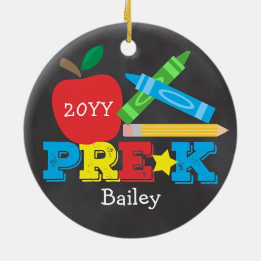 Pre-K Preschool Keepake Apple Crayons Chalkboard Keramik Ornament (Hinten)