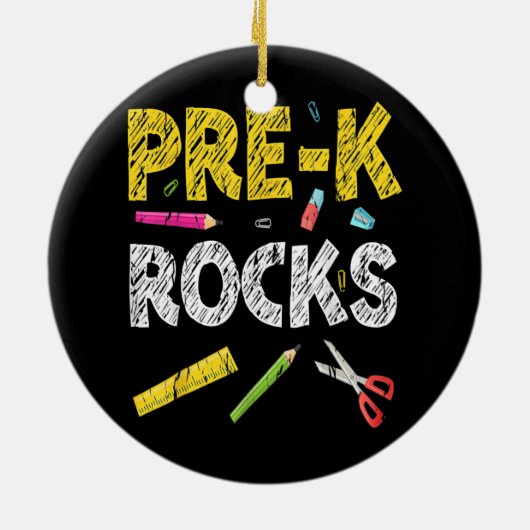 Pre K Rocks Funny Back to School Lehrer Keramik Ornament (Hinten)