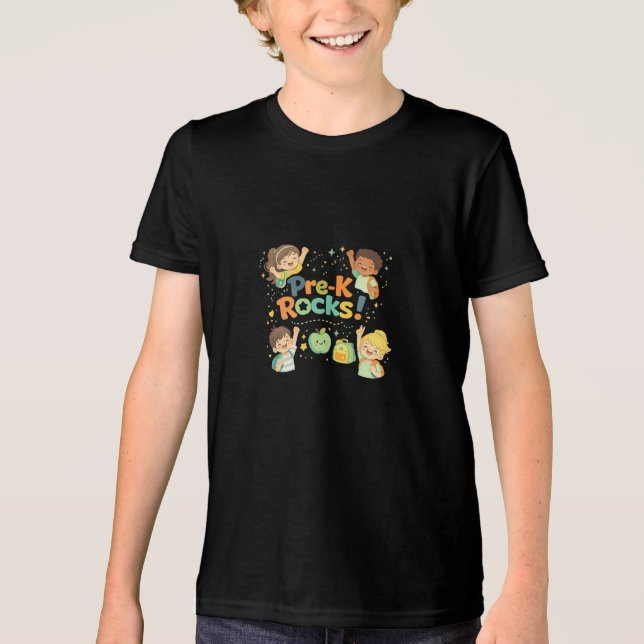 Pre-K Rocks! | Happy Kids School Design Tri-Blend Shirt (Vorderseite)