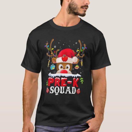 Pre K Squad Plaid Reindeer Santa Hat Teacher Chris T-Shirt (Vorderseite)