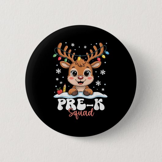 Pre-k Squad Reindeer Christmas Lights Cute Winter  Button (Vorderseite)