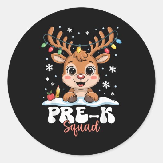 Pre-k Squad Reindeer Christmas Lights Cute Winter  Runder Aufkleber (Vorderseite)