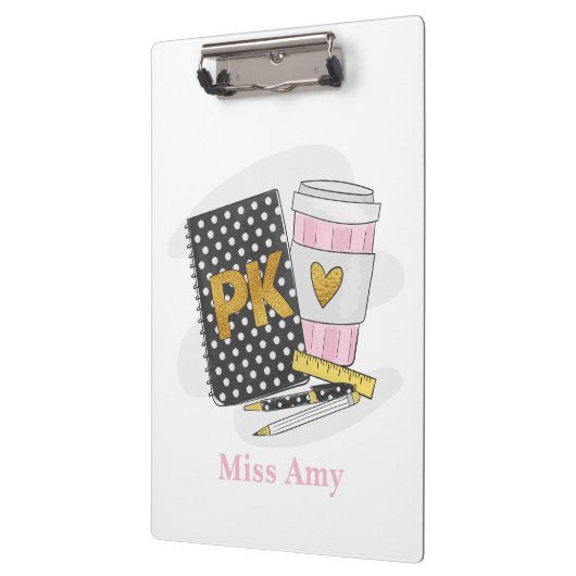 Pre K Teacher Custom Black Book Preppy Coffee Klemmbrett (Links)