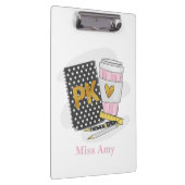 Pre K Teacher Custom Black Book Preppy Coffee Klemmbrett (Rechts)