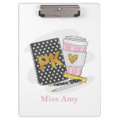 Pre K Teacher Custom Black Book Preppy Coffee Klemmbrett (Vorderseite)