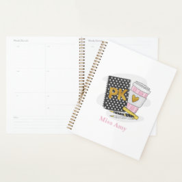 Pre K Teacher Custom Black Book Preppy Coffee Planer