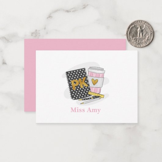 Pre K Teacher Custom Black Notebook Mitteilungskarte (Vorderseite/Rückseite Beispiel)