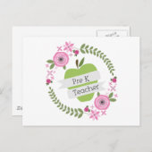 Pre K Teacher Floral Wreath Green Apple Postkarte (Vorne/Hinten)