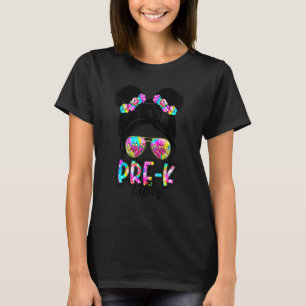 Pre K Vibes Gefärbte Krawatte Messy Bun Girl Back T-Shirt