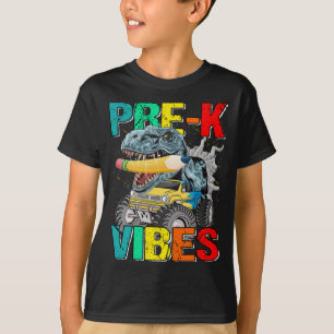 Pre-K Vibes Monster Truck Dinosaur Boys T - Shirt