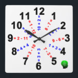 Pre-Kindergarten & Kindergarten Math Clock--square Quadratische Wanduhr<br><div class="desc">Pre-Kindergarten & Kindergarten Math Square Clock: Part of BRAINS THAT MATTER campaign.</div>