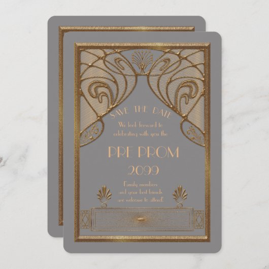 Pre Prom Junior, Great Gatsby, Gold, Grau A Save The Date (Vorne/Hinten)