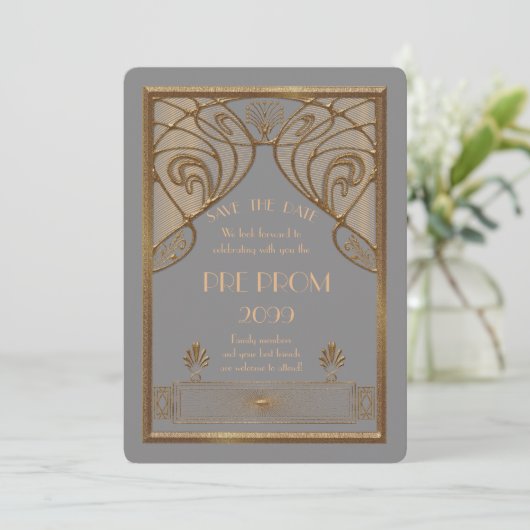 Pre Prom Junior, Great Gatsby, Gold, Grau A Save The Date (Stehend Vorderseite)