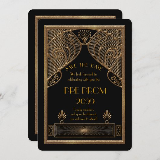 Pre Prom Junior, Great Gatsby, Gold, schwarz Save The Date (Vorne/Hinten)