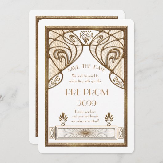 Pre Prom Junior, Great Gatsby, Gold, weiß Save The Date (Vorne/Hinten)