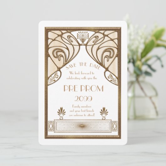 Pre Prom Junior, Great Gatsby, Gold, weiß Save The Date (Stehend Vorderseite)