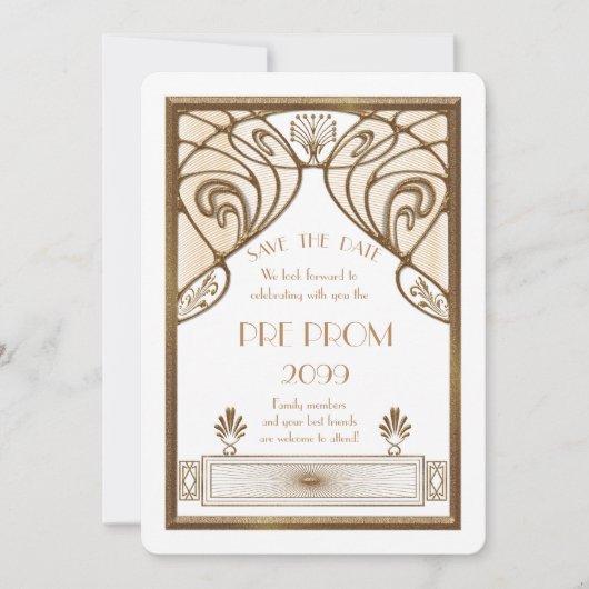 Pre Prom Junior, Great Gatsby, Gold, weiß Save The Date (Vorderseite)