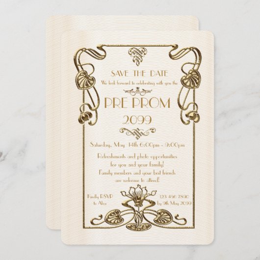Pre Prom Junior, Great Gatsby, Gold, weiß Save The Date (Vorne/Hinten)